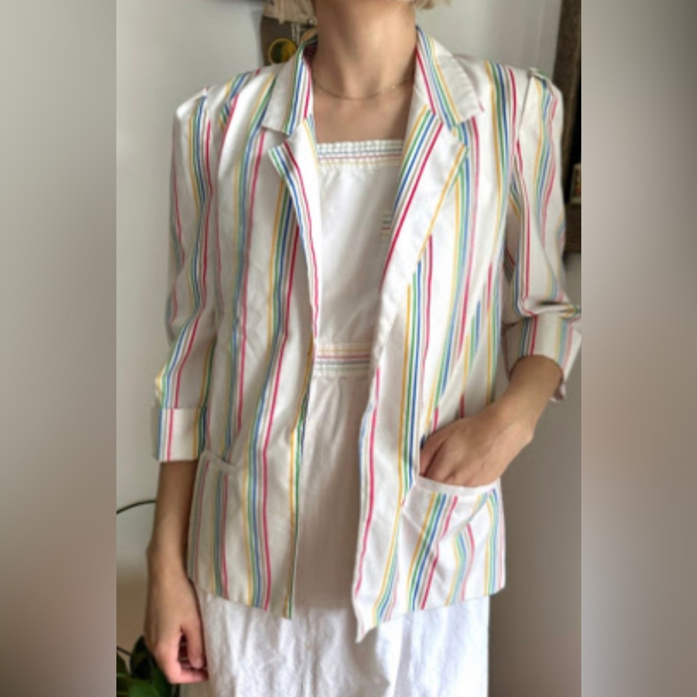 Vintage 1980s Rainbow Striped Cotton Blazer